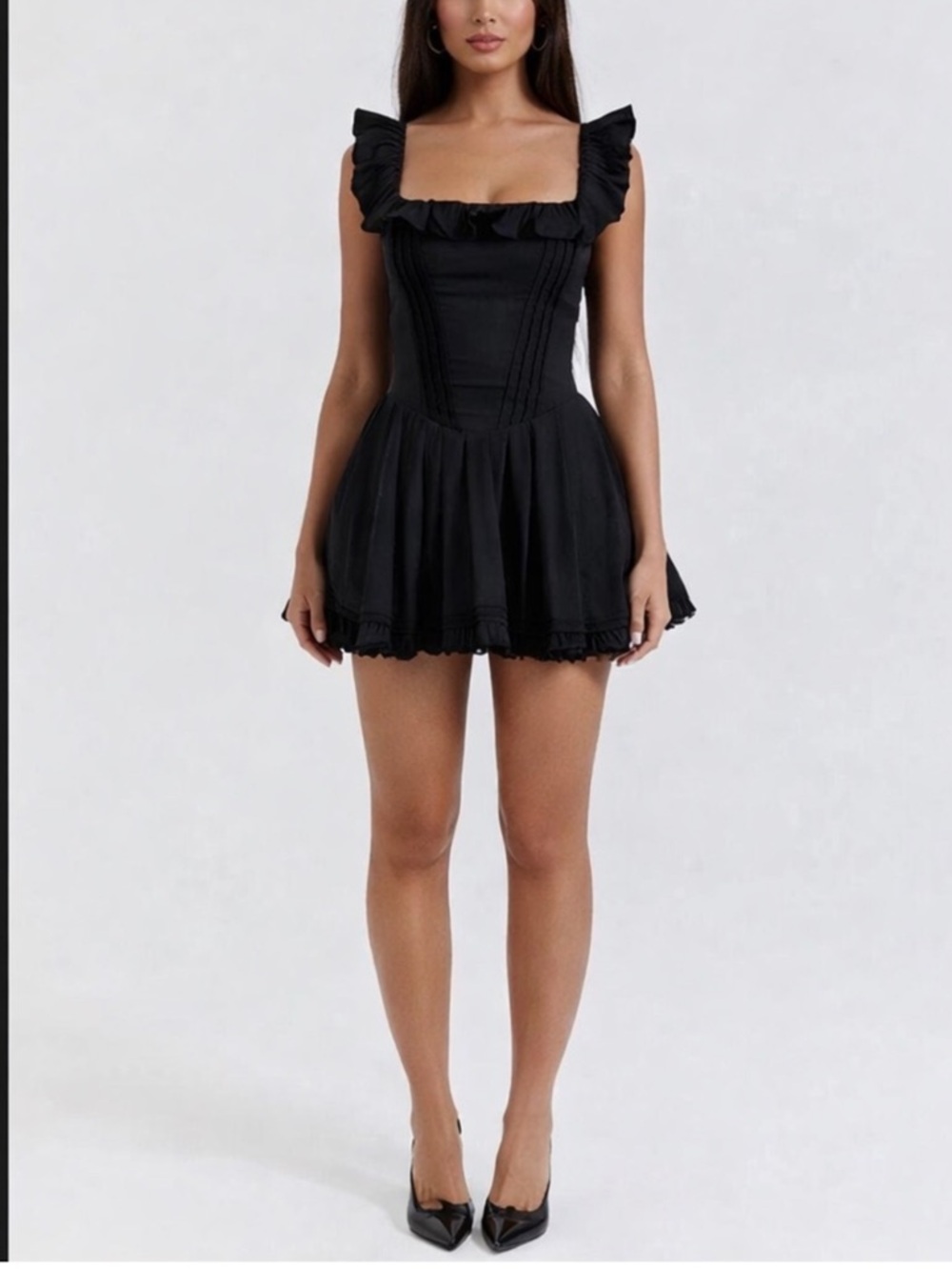 House of CB Jemima Ruffle Cotton Blend Black Off-Shoulder Dress Small NWOT